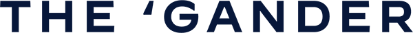 Text logo of "THE 'GANDER" in uppercase letters, showcasing a modern font with a dark blue color on a light background.