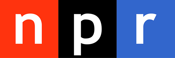 The NPR logo featuring the letters 'npr' in white font on a red, black, and blue background.