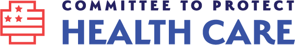 A graphic logo featuring a red medical cross with three stars inside it, accompanied by the text 'COMMITTEE TO PROTECT HEALTH CARE' in bold blue lettering, emphasizing a focus on healthcare advocacy.