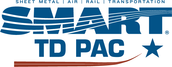 The logo features the text "SMART TD PAC" in bold blue letters, with the tagline "SHEET METAL | AIR | RAIL | TRANSPORTATION" above it. A red line extends from the right side, and there is a star graphic next to "PAC".