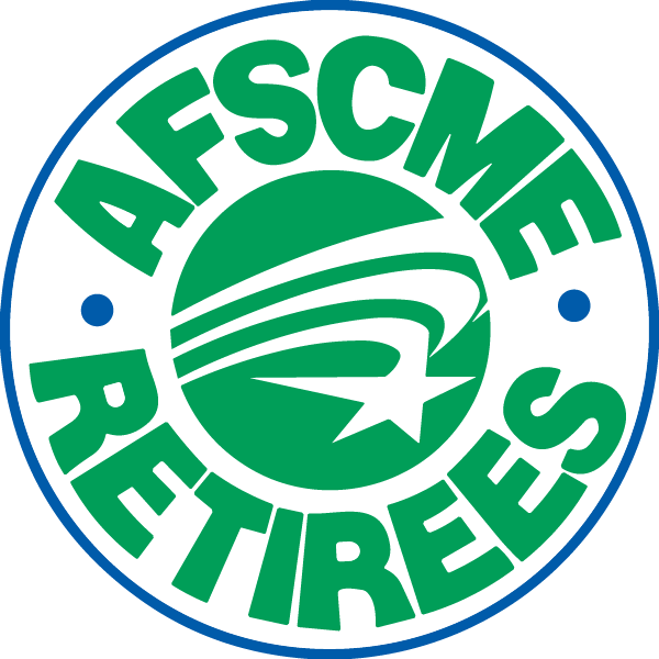 The green AFSCME Retirees logo in a circular badge on a white background, with blue dots on either side.