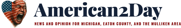 A blue American2Day logo with a red maple leaf graphic and the tagline "news, opinions, insights, and more" on a white background.