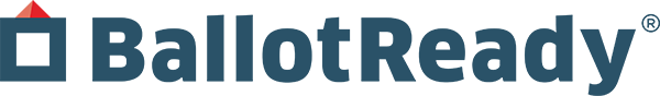 The BallotReady logo in blue text beside a ballot box icon with a red folded paper on a black background.
