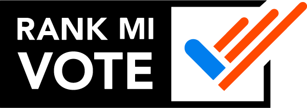 A blue and orange checkmark-style logo on a black background.