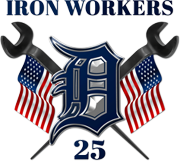 Iron Workers 25 logo with crossed wrenches, American flags, and a large stylized letter A on a black background.